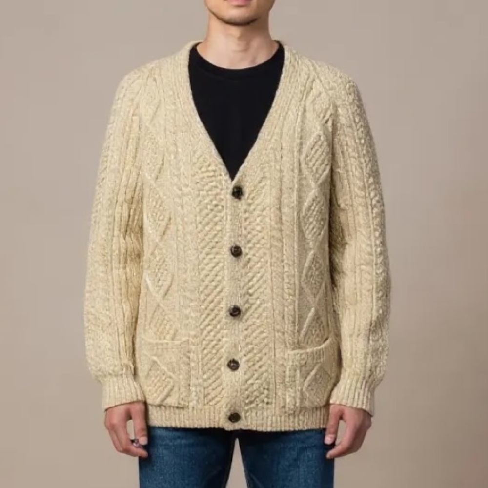 Vintage Kennedy of Ardara Fisherman Cardigan In Cream